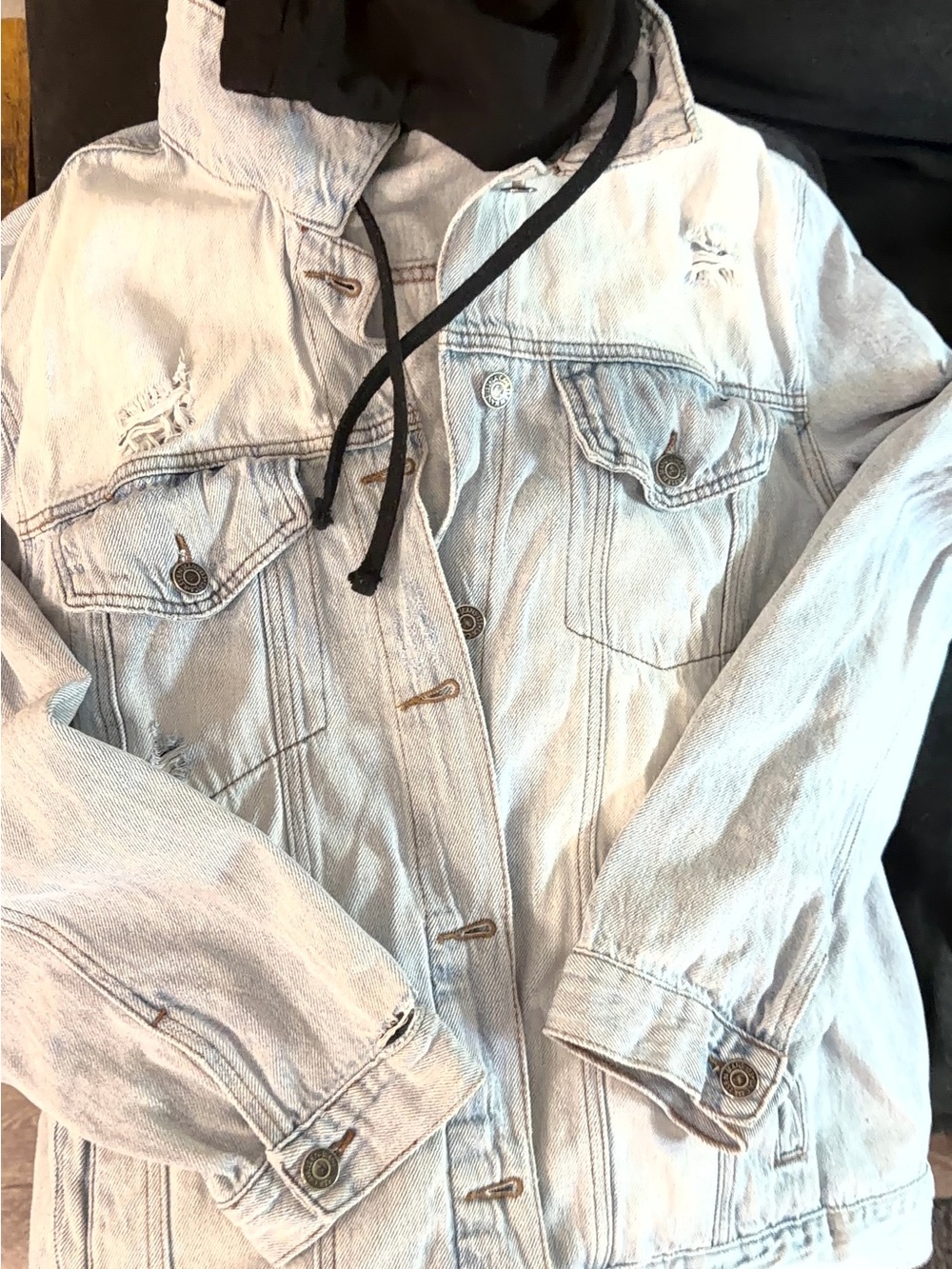 Risen Light Wash Denim Jacket with Fetachable black hood